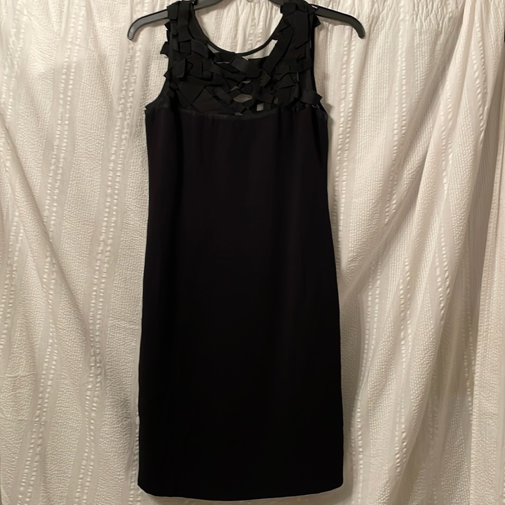 Per Ce black sleeveless sheath dress with ribbons on top size 8